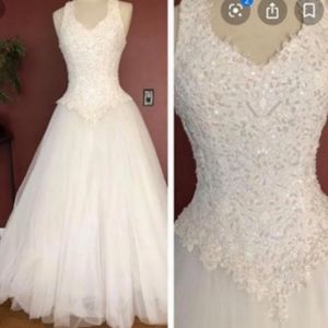 Oleg Cassini Beaded Halter Wedding Dress Sz 16